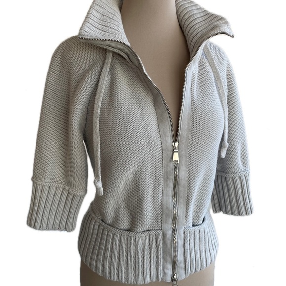 Eddie Bauer Chunky Women's High collar Zip Cardigan 3/4 Sleeves, Size L - Picture 1 of 10